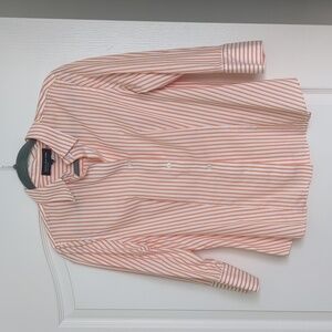 Jones New York "easy care" blouse, white with orange strips, size medium